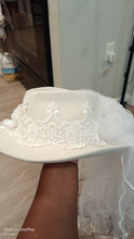 Load image into Gallery viewer, Fedora with lace bridal hat.