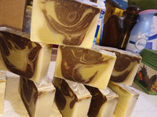 Load image into Gallery viewer, Lavender scented bentonite and chocolate soap.
