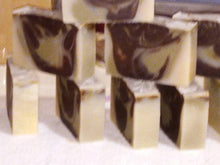 Load image into Gallery viewer, Lavender scented bentonite and chocolate soap.
